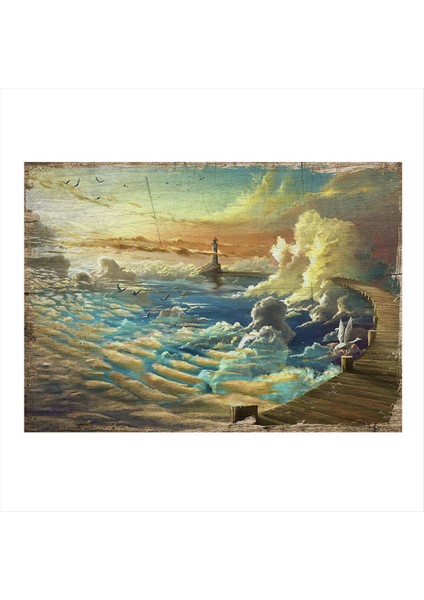 Deniz Feneri ve Bulutlar Modern Mdf Tablo 50 cm x 70 cm