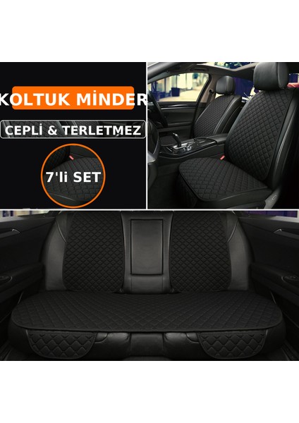 Fiat Egea Sedan 2015–SONRASI Uyumlu 7 Parça Kapitone Araba Koltuk Minkumaş Kumaş Siyah - Kaymaz | Trobus