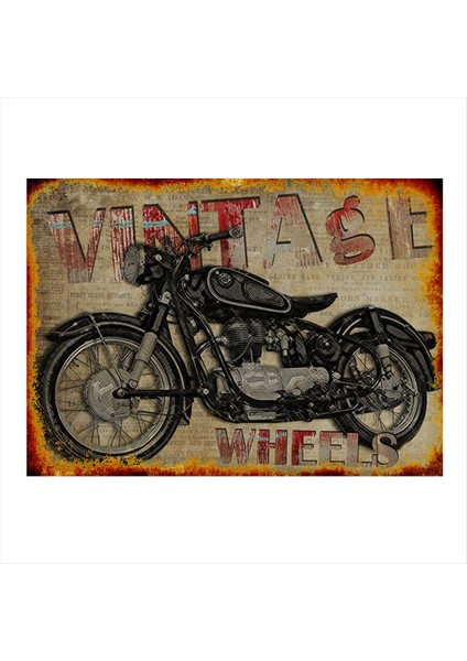 Eski Tip Motosiklet Modern Ahşap Tablo 50 cm x 70 cm