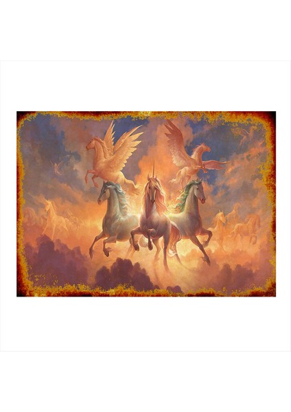 Unikorn Boynuzlu Atlar Art Mdf Tablo 50 cm x 70 cm
