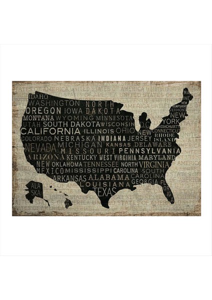 Amerika Haritası Hediyelik Mdf Tablo 50 cm x 70 cm