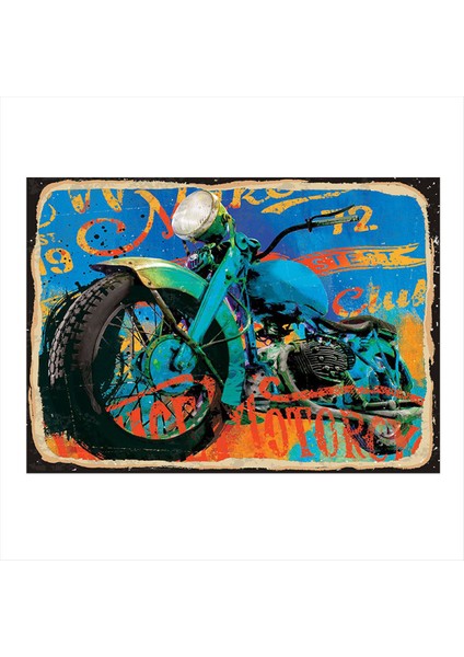 Mavi Motosiklet Tasarım Ahşap Tablo 50 cm x 70 cm