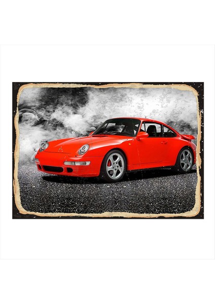 Kırmızı Porsche Dekoratif Ahşap Tablo 50 cm x 70 cm