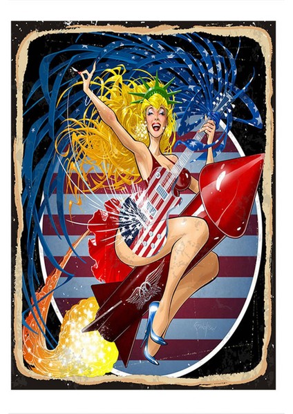 Gitar Çalan Pin Up Kızı Dekoratif Mdf Tablo 50 cm x 70 cm