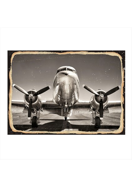 Siyah Beyaz Uçak Art Mdf Tablo 50 cm x 70 cm