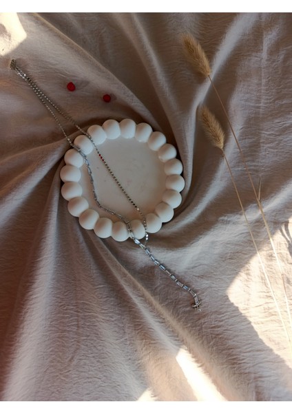 Çelik Altın ve Gümüş Renkli Y Kolye