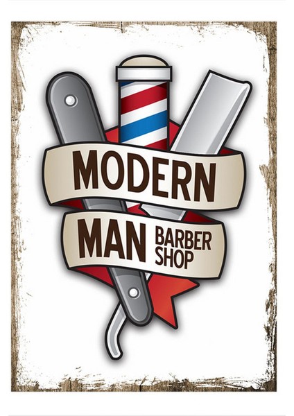 Modern Berber Dükkanı Modern Ahşap Tablo 50 cm x 70 cm