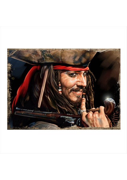 Ahşap Tablo Karayip Korsanları Jack Sparrow