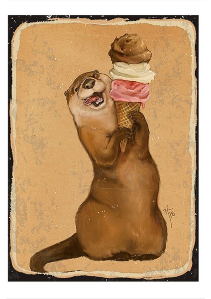 Dondurma ve Kunduz Desenli Mdf Tablo 50 cm x 70 cm