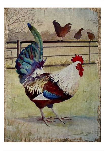 Renkli Horoz Hediyelik Mdf Tablo