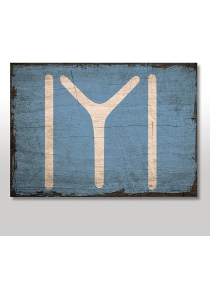 Ahşap Tablo Mavi Zeminde Kayı Bayrağı Baskılı 50 cm x 70 cm