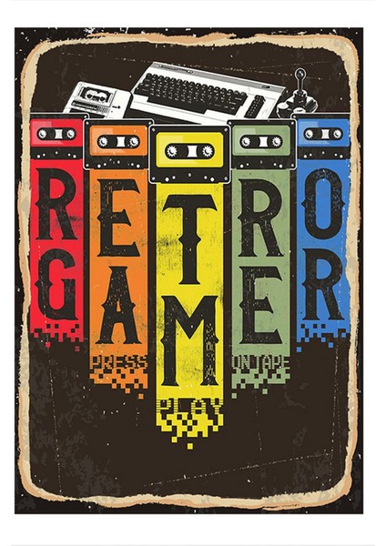 Retro Gamer Desenli Ahşap Tablo 50 cm x 70 cm