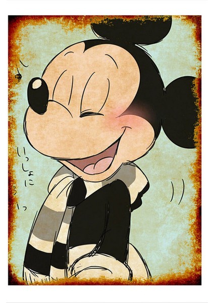 Mavi Fon Mickey Mouse Art Mdf Poster 50 cm x 70 cm