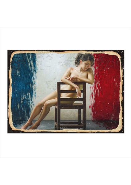 Fransa Bayrağı ve Kadın Art Mdf Poster 50 cm x 70 cm