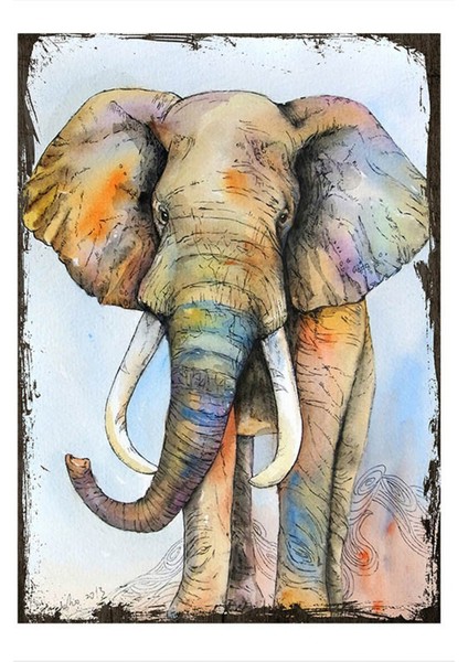 Ahşap Tablo 50 cm x 70 cm Fil Resmi