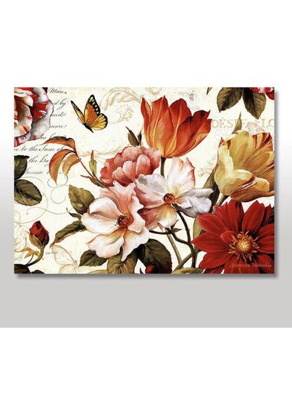 Ahşap Tablo Çiçekler ve Kelebek Görseli