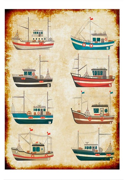Balıkçı Tekneleri Desenli Mdf Tablo 50 cm x 70 cm