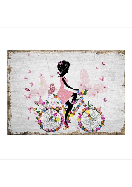 Bisikletli Kız Model Ahşap Tablo 50 cm x 70 cm