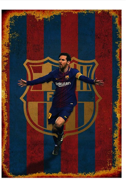 Messi Barcelona Tasarım Ahşap Tablo 50 cm x 70 cm