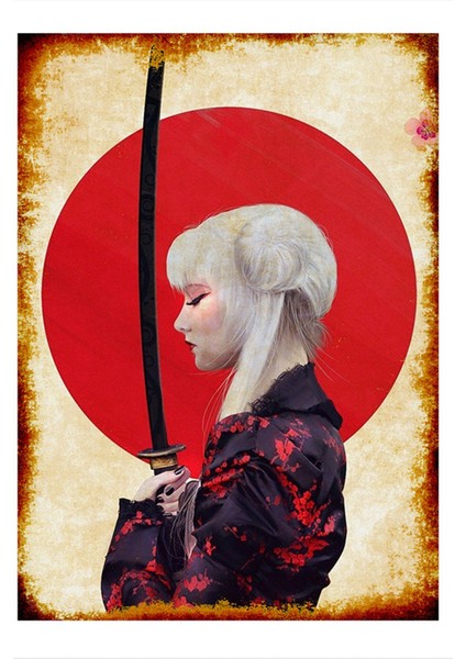 Japon Kadın Savaşçı Model Ahşap Tablo 50 cm x 70 cm
