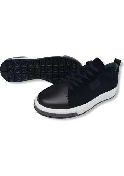 GR0265 Hakiki Deri & Nubuk Kaydırmaz Çift Renk Yüksek Ray Taban Siyah Renk Erkek Sneaker Ayakkabı fırsatları