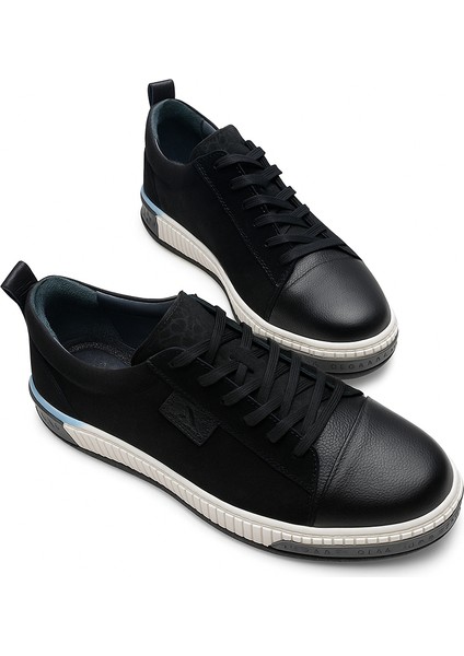 GR0265 Hakiki Deri & Nubuk Kaydırmaz Çift Renk Yüksek Ray Taban Siyah Renk Erkek Sneaker Ayakkabı modelleri