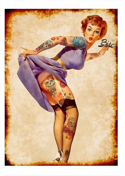 Dövmeli Kadın Desenli Ahşap Tablo 35 cm x 50 cm