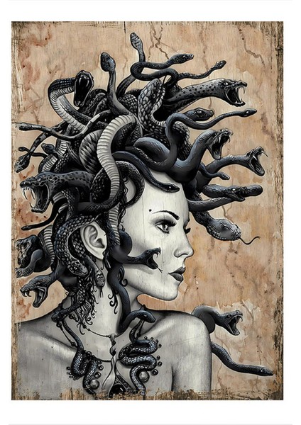 Yılan Saçlı Kadın Medusa Model Ahşap Tablo 35 cm x 50 cm