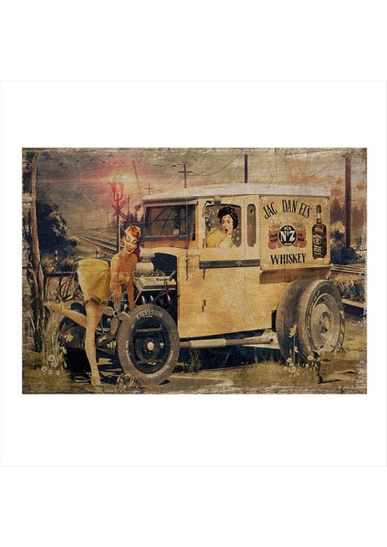 Pin Up Kızlar Hediyelik Ahşap Tablo 35 cm x 50 cm