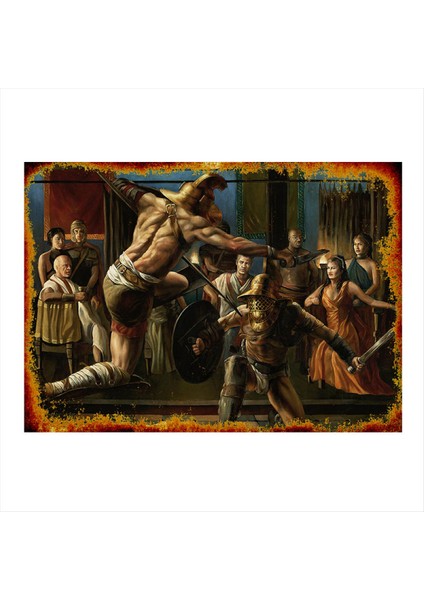 Gladyatör Kavgası Desenli Mdf Tablo 35 cm x 50 cm