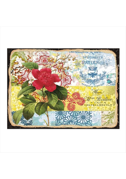 Retro Kırmızı Çiçek Model Ahşap Tablo 35 cm x 50 cm