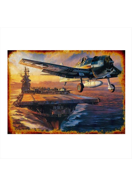 Uçak Gemisi ve Savaş Uçağı Art Mdf Poster 35 cm x 50 cm