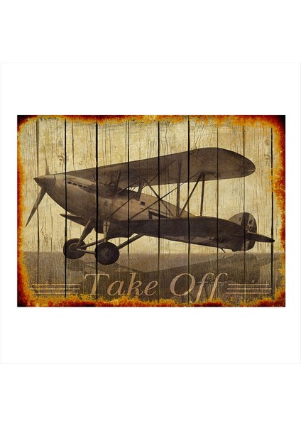Eski Uçak Dekoratif Ahşap Tablo 35 cm x 50 cm
