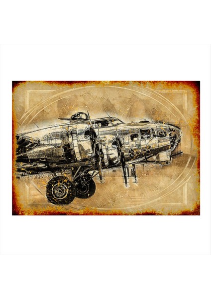 Eski Uçak Dekoratif Ahşap Tablo 35 cm x 50 cm