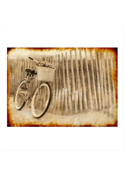 Bisiklet ve Çiçek Modern Ahşap Tablo 35 cm x 50 cm