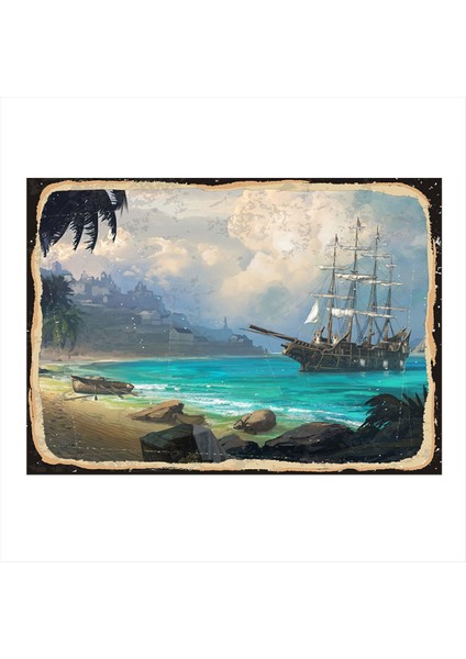 Gemi ve Filika Tasarım Ahşap Tablo 35 cm x 50 cm