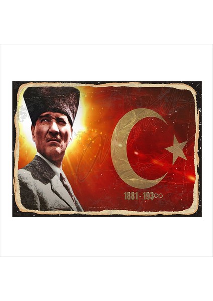 Mustafa Kemal Atatürk Desenli Ahşap Tablo 35 cm x 50 cm