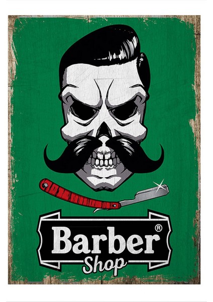 Berber Dükkanı Dekoratif Ahşap Tablo 35 cm x 50 cm