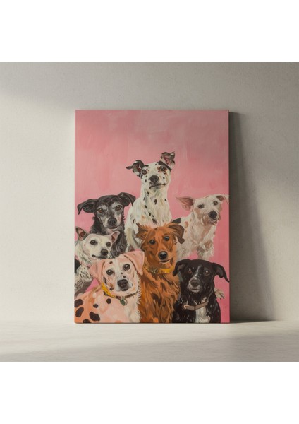 Pembe Arka Planlı Köpek Portreleri Tablosu fiyatları