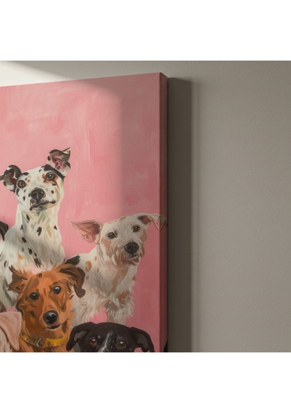Pembe Arka Planlı Köpek Portreleri Tablosu indirimleri