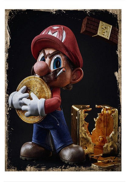 Super Mario ve Bitcoin Desenli Mdf Tablo 35 cm x 50 cm