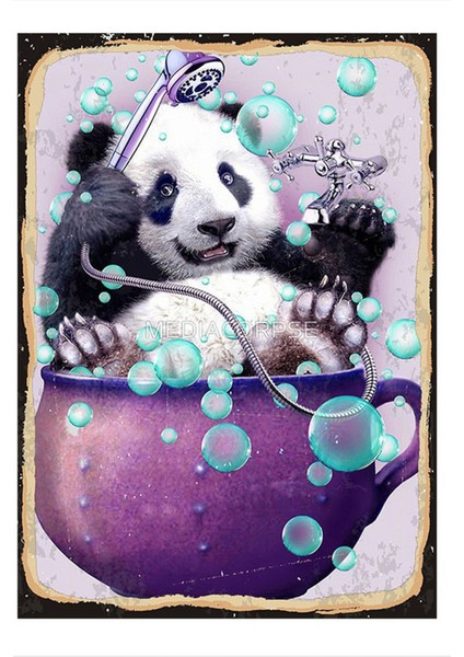 Pandanın Banyo Eğlencesi Model Ahşap Tablo