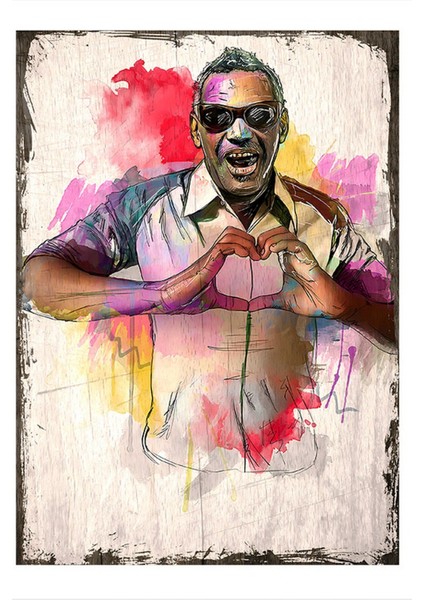 Ray Charles Desenli Ahşap Tablo 35 cm x 50 cm