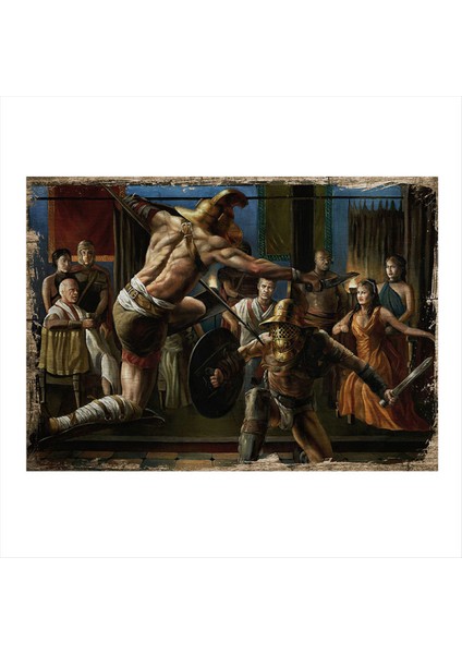 Gladyatör Kavgası Modern Ahşap Tablo 35 cm x 50 cm