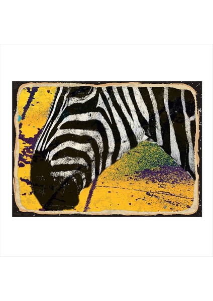Sarı Fon Zebra Tasarım Ahşap Tablo 35 cm x 50 cm