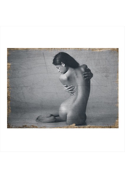 Sırtı Dönük Nü Kadın Dekoratif Ahşap Tablo 35 cm x 50 cm