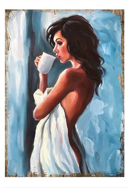 Kahve Içen Kadın Mdf Poster 35 cm x 50 cm