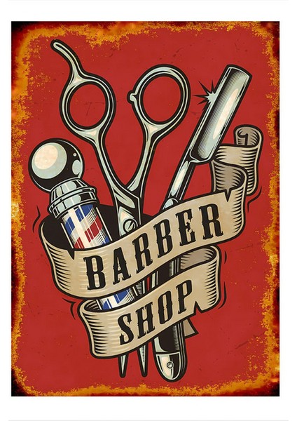 Berber Dükkanı Desenli Mdf Tablo 35 cm x 50 cm