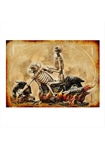 Motorsikletli Iskelet Tasarım Ahşap Tablo 35 cm x 50 cm