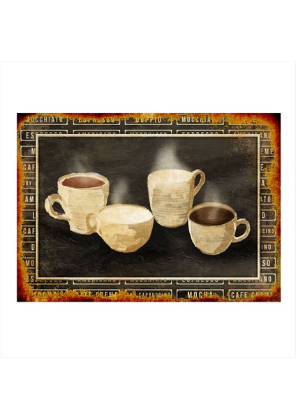 Kahve Fincanları Modern Ahşap Tablo 35 cm x 50 cm